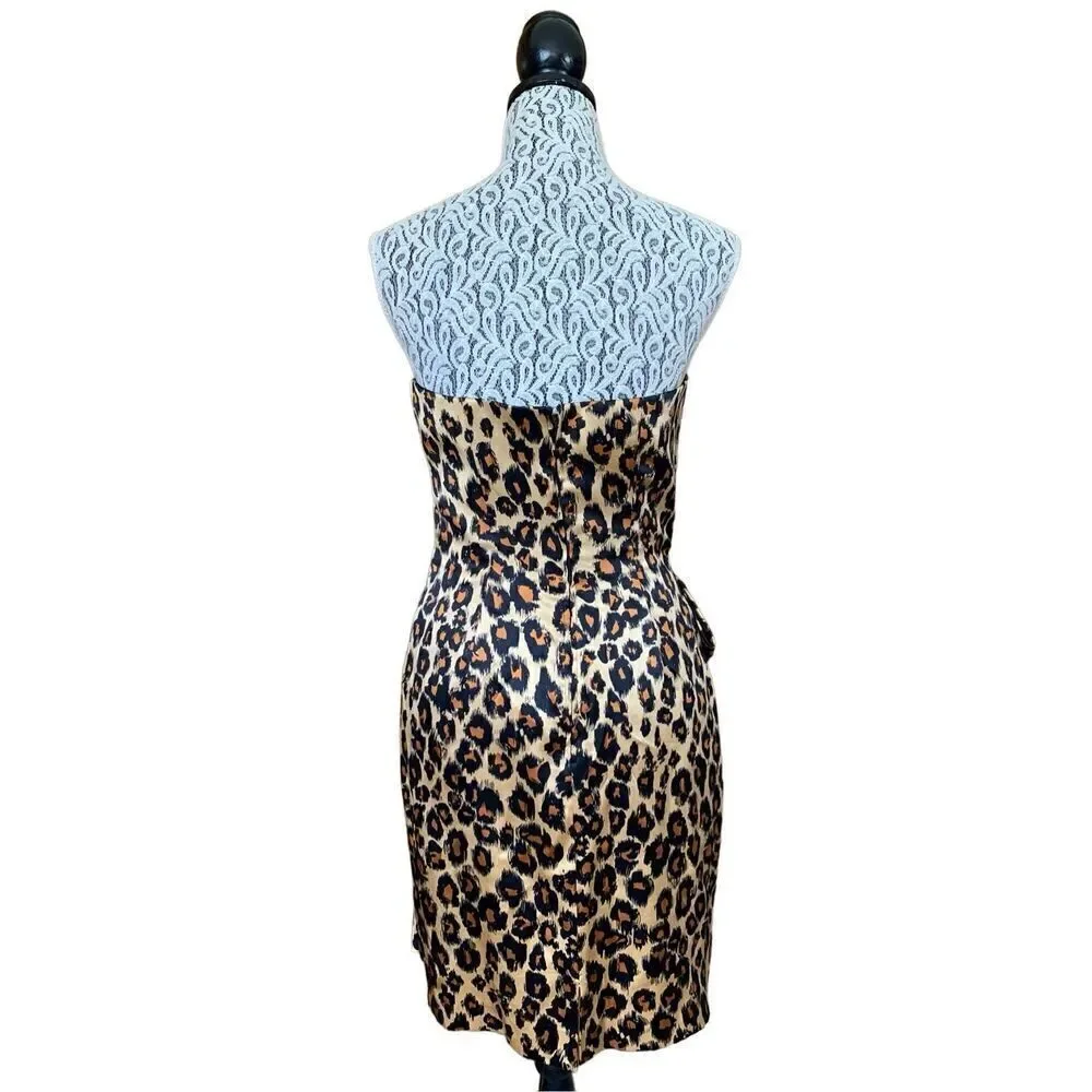 Vintage A.J. Bari for Neiman Marcus Silk‎ Strapless Leopard Print Cocktail Dress - Picture 2 of 12
